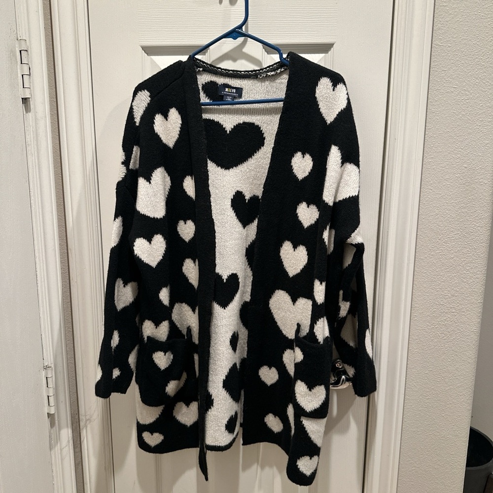 Anthropologie Black and White Heart Cardigan